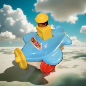 Vintage 1982 TOMY Push and Go Airplane Blue Yellow A29